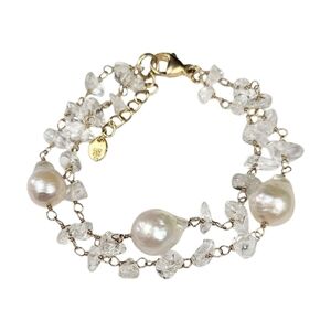 Freshwater Pearl Sterling Bracelet Quartz Gold Plated Double Strand Lucoral 7"